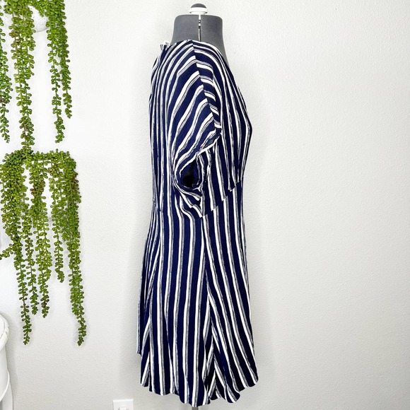 BP Navy Blue White Striped V-Neck Button Front Mini Dress Women's Size Large L - Picture 3 of 8